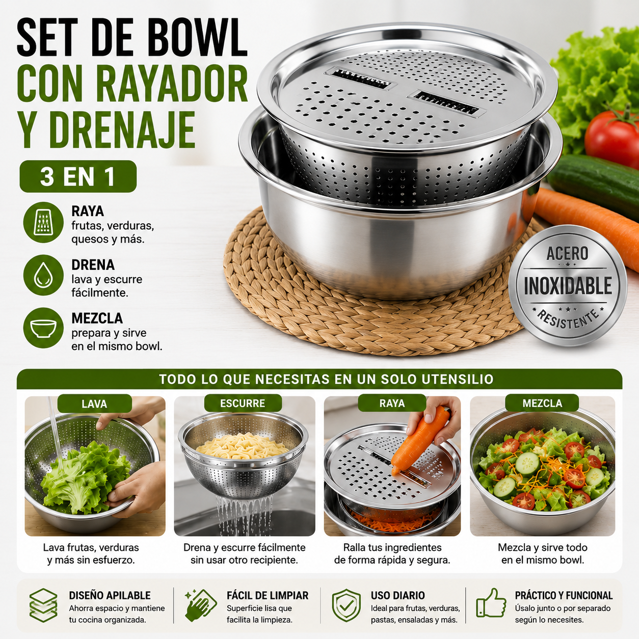 🥗Set Bowl con Colador y Rayador